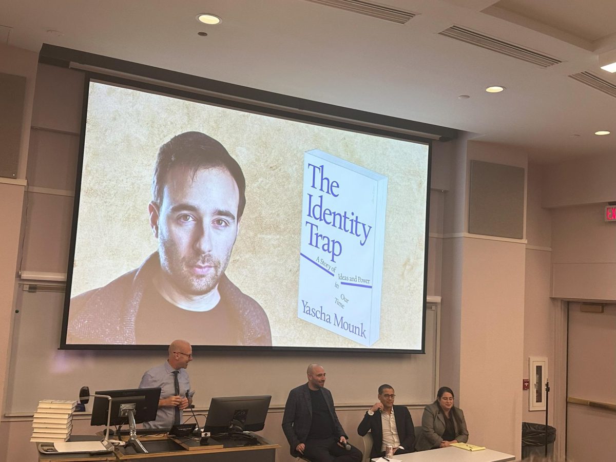 Professor Metzl, Yascha Mounk and panelists speaking to the Guns In America Course, photographed on Nov. 12, 2024. (Hustler Staff/Swarada Kulkarni)