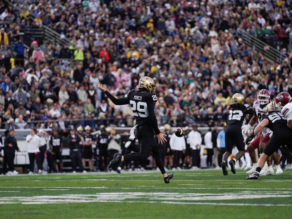 Jesse Mirco punts against South Carolina, as photographed on Nov. 9, 2024 (Hustler Multimedia/Harmony Wang)