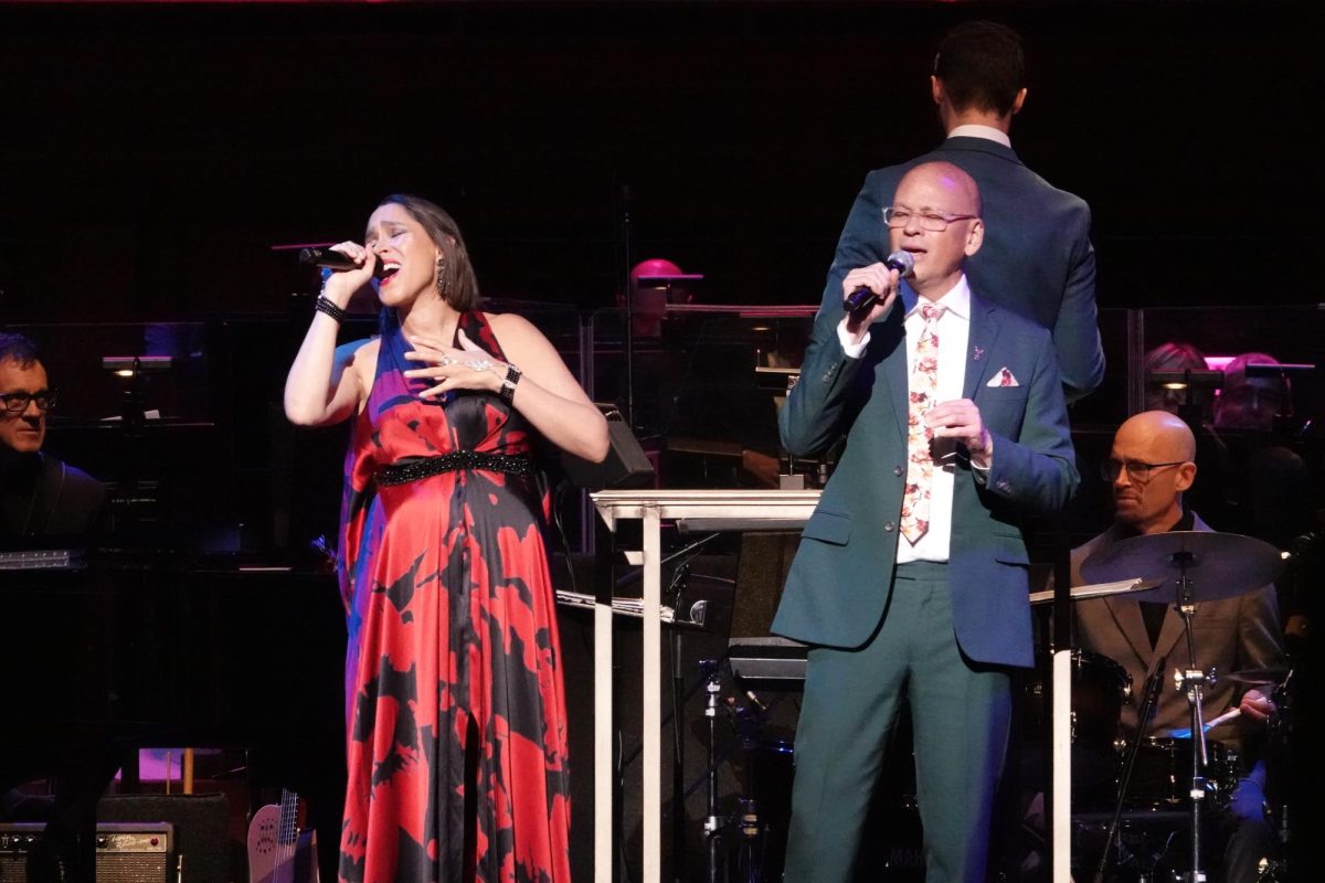 Lead vocalist China Forbes and percussionist Timothy Nishimoto sing a duet at Schermerhorn Symphony Center, as photographed on Oct. 25, 2024. (Hustler Multimedia/Meagan To)