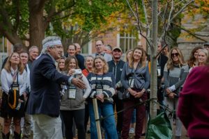 Vanderbilt's class of 1989 joins together to memorialize a tree dedicated to deceased classmates, as photographed on Nov. 8, 2024. (Hustler Multimedia/Savannah Walske)