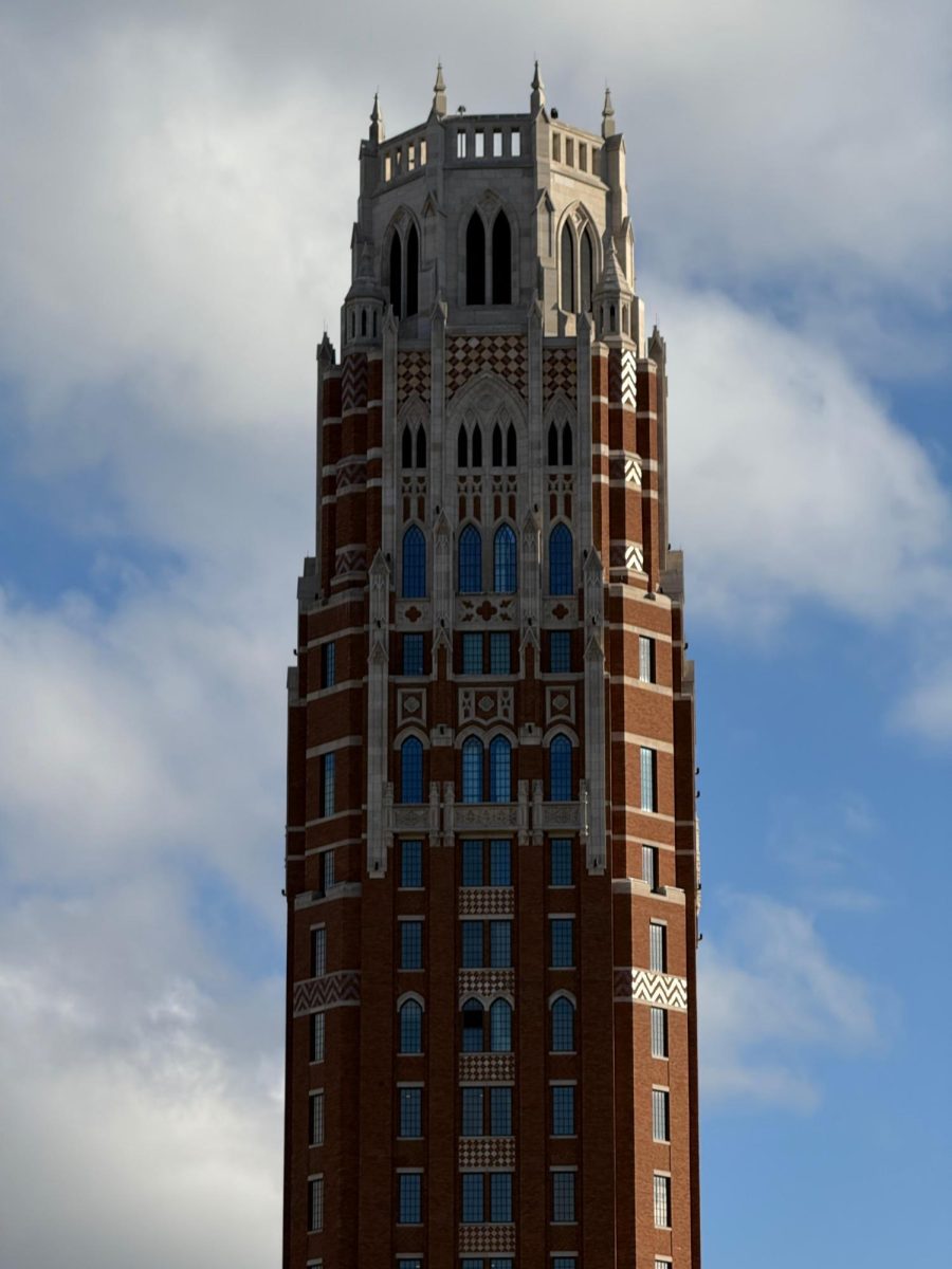 The West End Tower shines against the blue sky, as photographed on Nov. 5, 2024. (Hustler Multimedia/Abbie Bobeck)