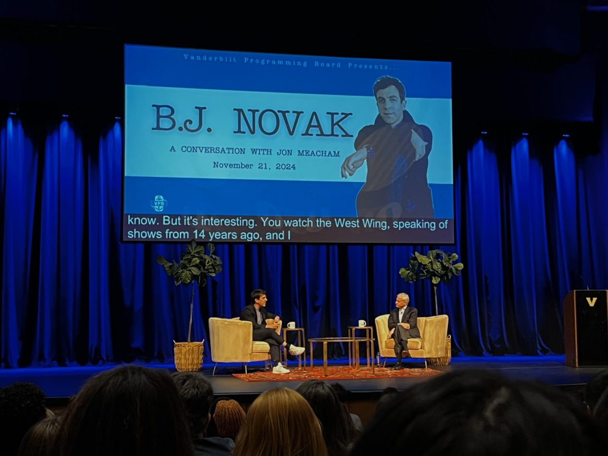 The audience watches B.J. Novak and Jon Meacham engage in conversation, as photographed on Nov. 21, 2024. (Hustler Multimedia/Tasfia Alam)