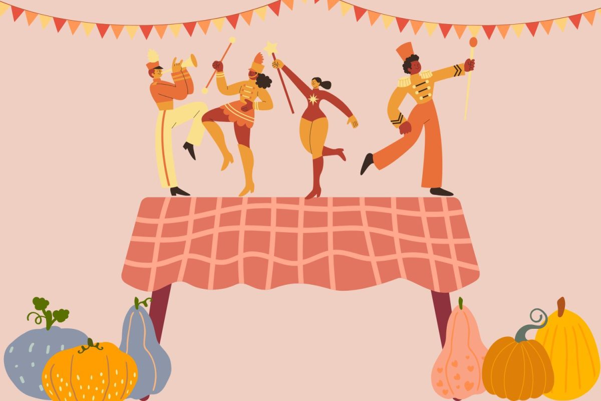 Excited guests dance atop a fall-themed table (Hustler Multimedia/Jorie Fawcett)