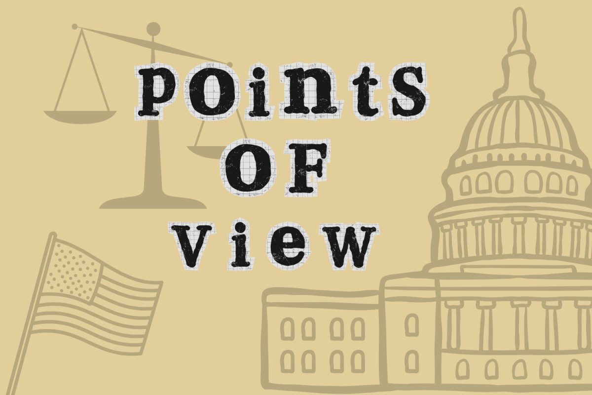 A graphic depicting a United States flag, scale and outline of the capitol building (Hustler Staff/Jorie Fawcett).