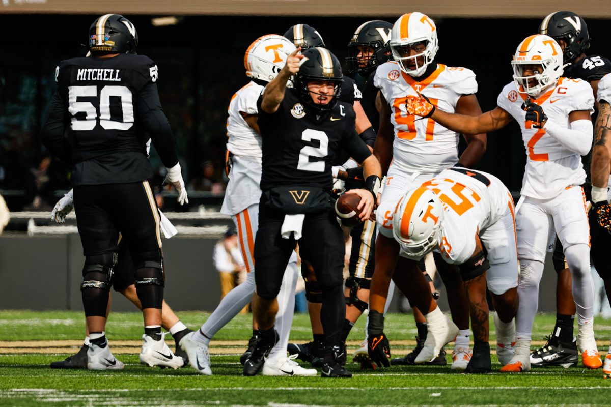 Diego Pavia celebrates a first down against Tennessee, as photographed on Nov. 30, 2024. (Hustler Multimedia/Barrie Barto)