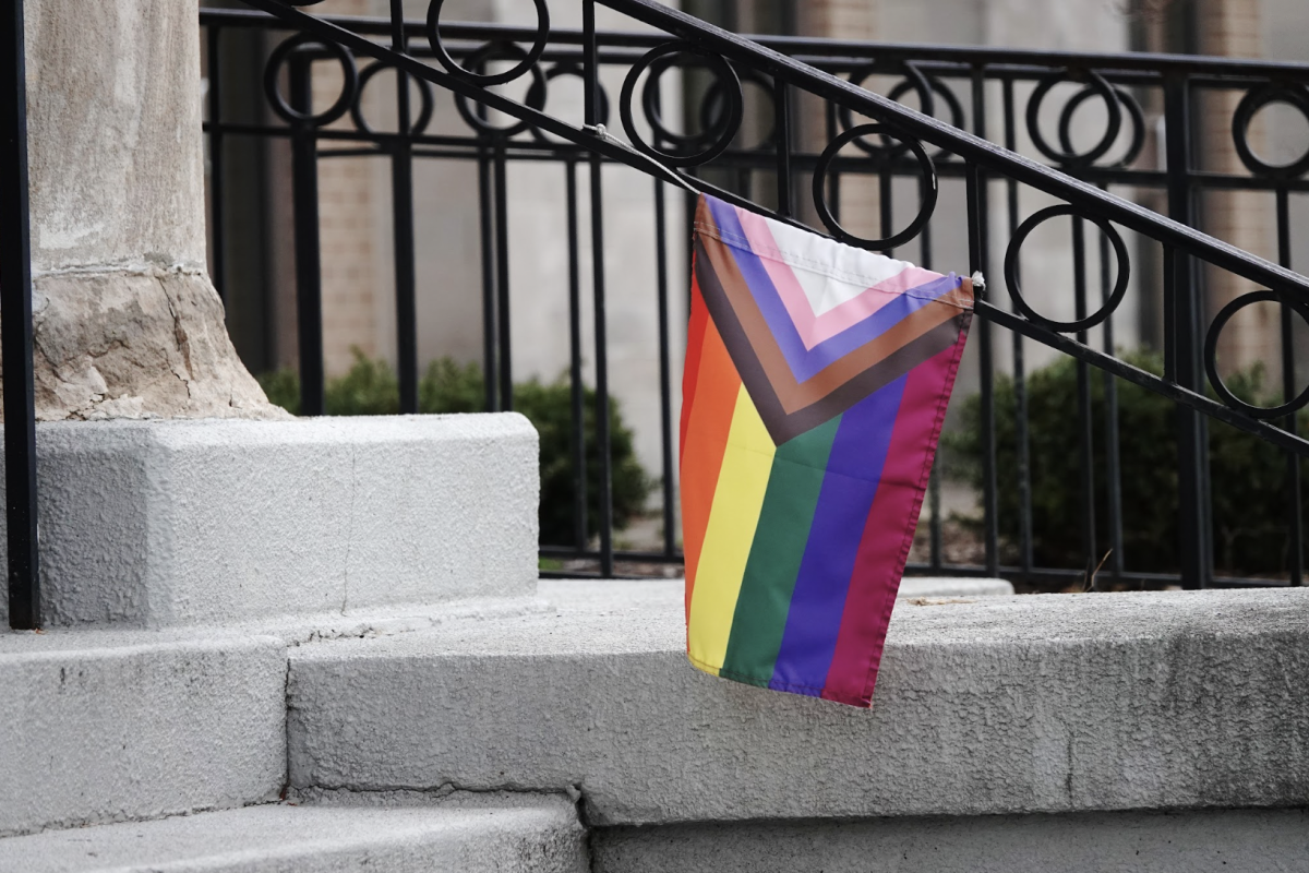 A pride flag hangs by a church's staircase in Hillsboro Village, as photographed on Feb. 24, 2024. (Hustler Multimedia/George Albu)