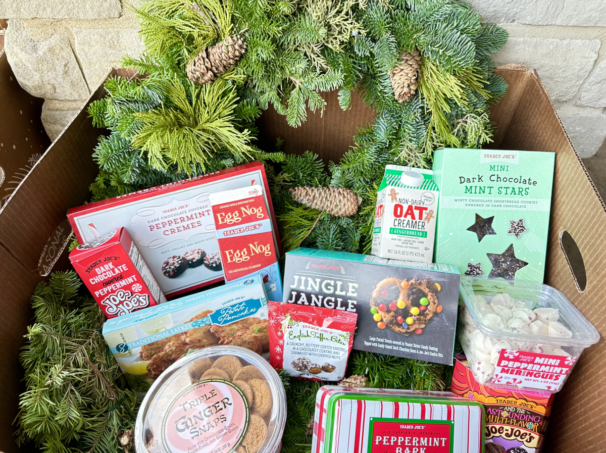 A collection of Trader Joe’s seasonal holiday items, as photographed on Nov. 17, 2024. (Hustler Staff/Grace Asness)