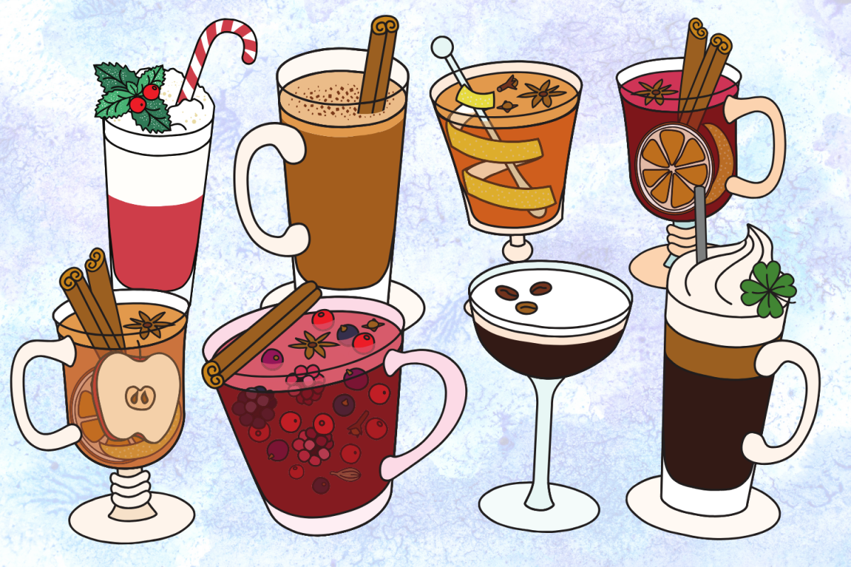 Graphic depicting a variety of mocktails in several glasses. (Hustler Multimedia/Sam El-Shammaa)