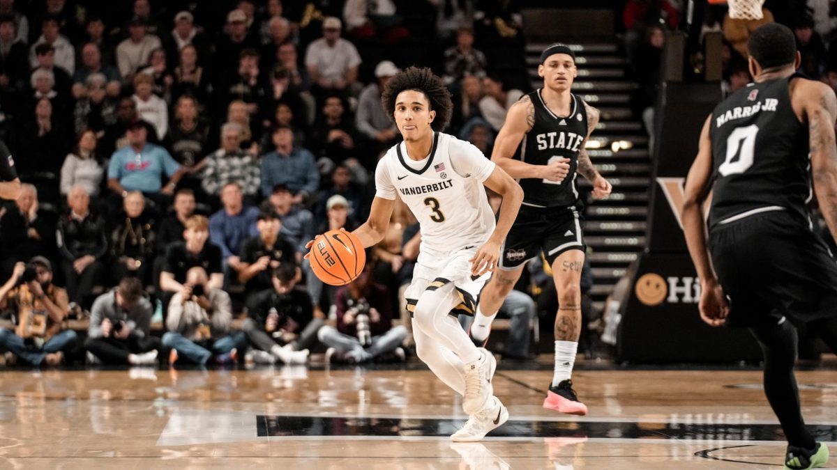 Tyler Tanner dribbles up the court, as photographed on Jan. 7, 2024. (Vanderbilt Athletics)