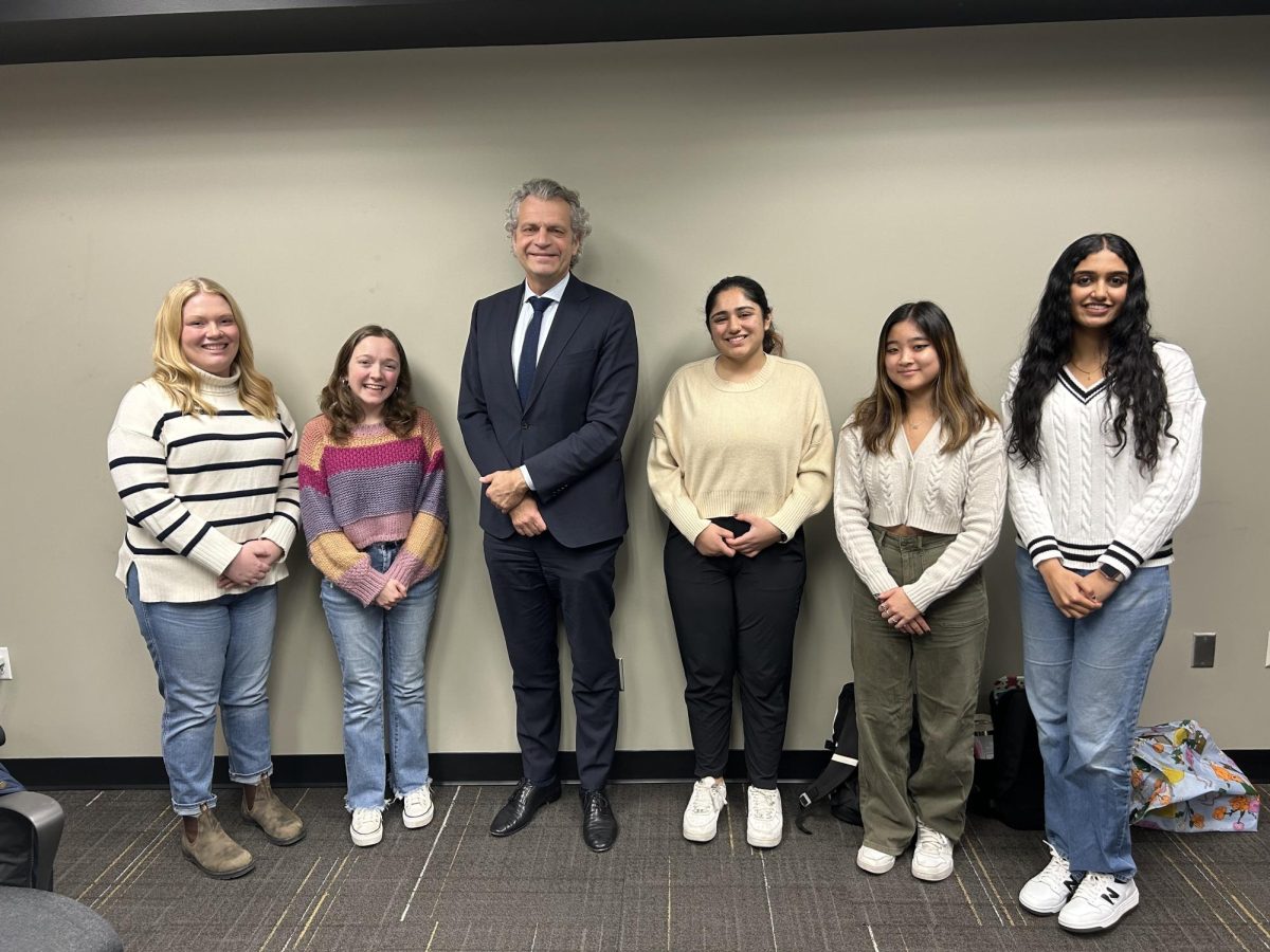 From left to right, Jorie Fawcett, Alison Winters, Chancellor Diermeier, Rhea Patney, Katie Sasamoto-Kurisu and Swarada Kulkarni, as photographed on Jan. 24, 2025. (Photo courtesy of Damon Maida)