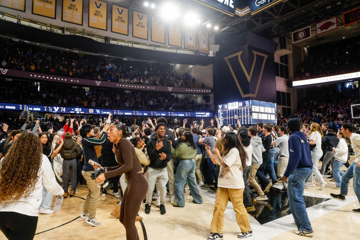 Vanderbilt students rush the court as Vanderbilt defeats Kentucky, as photographed on Jan. 25, 2025. (Hustler Multimedia/Alondra Moya)