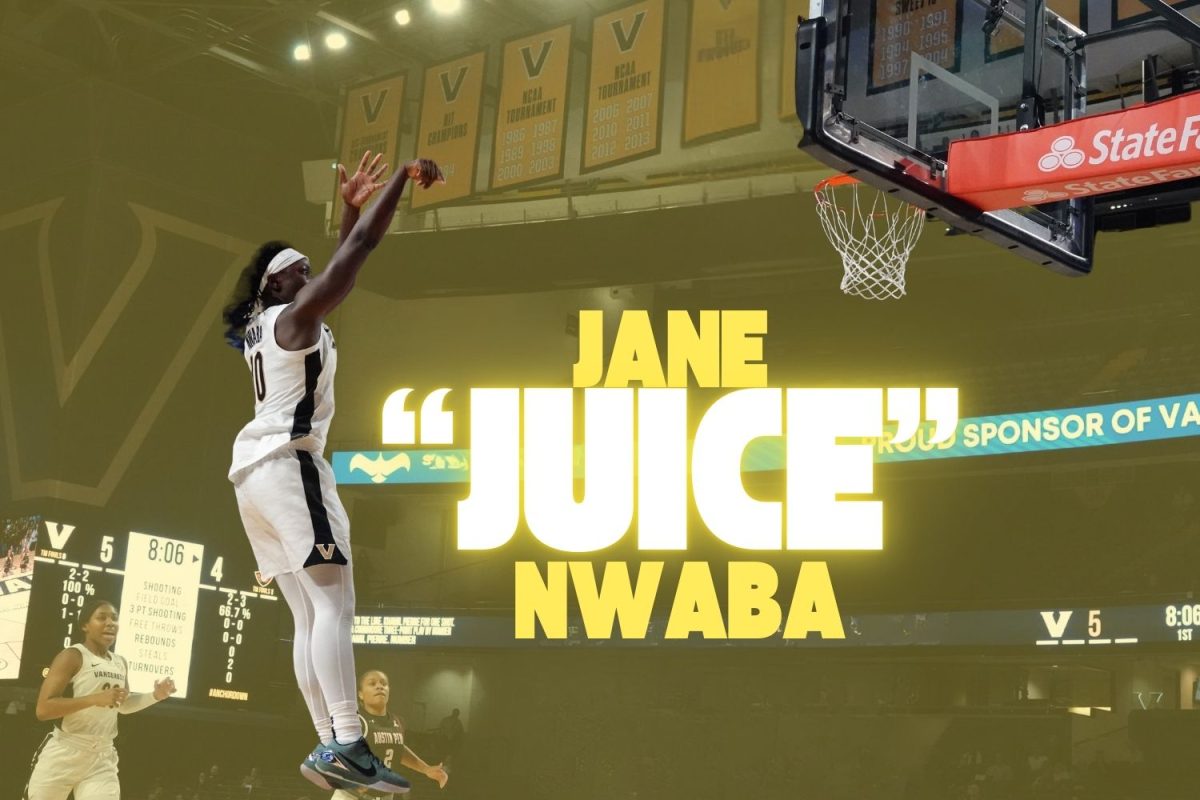 Jane Nwaba completes a jumpshot over a yellow screen of Memorial Gymnasium. (Hustler Staff/Jorie Fawcett)