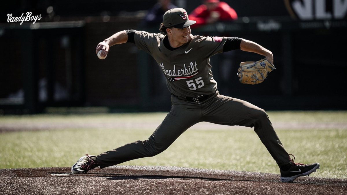 Cody Bowker delivers a pitch, as photographed on Feb. 22, 2025. (Vanderbilt Athletics)