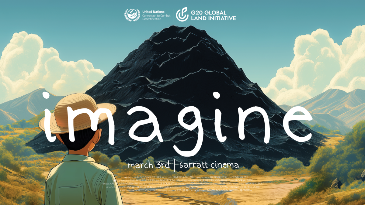 Poster of "Imagine" film premiere depicting a figure standing in front of a mountain (Photo courtesy of Tomorrow in Focus) 