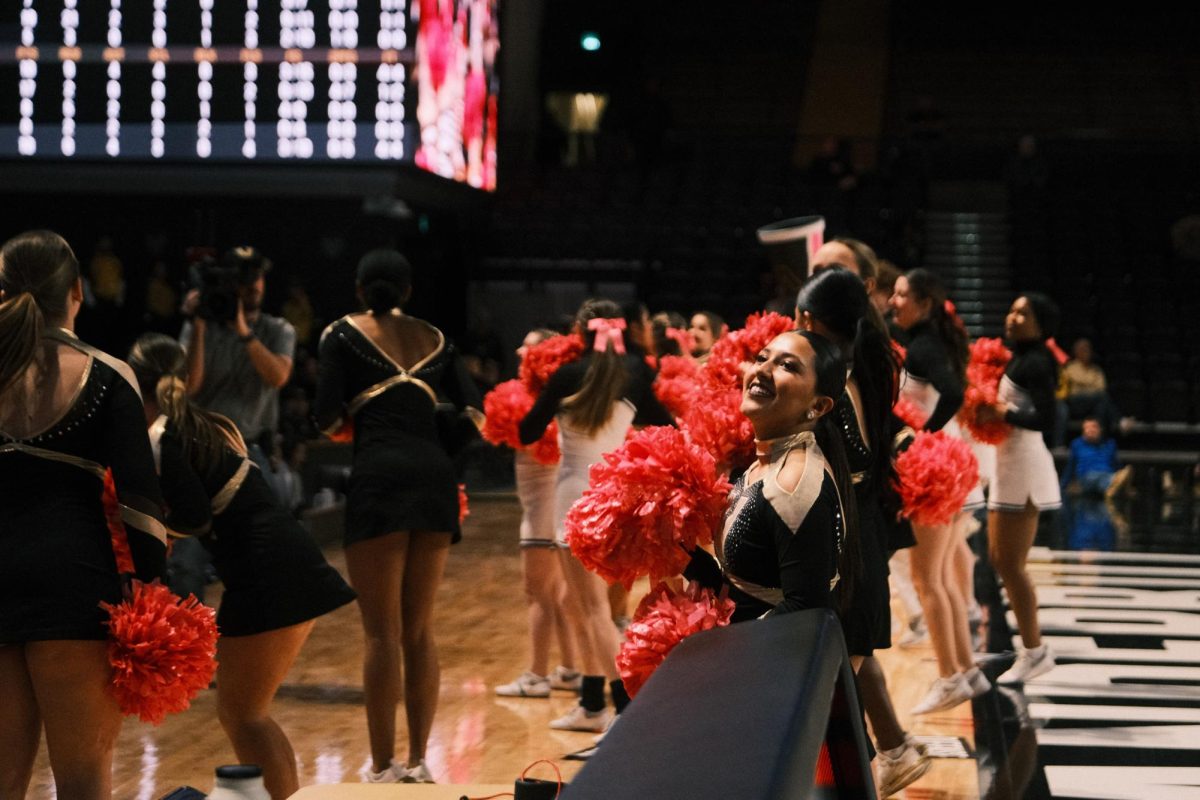 Vanderbilt cheer team performs during a break in the game against Mississippi State, as photographed on Feb. 13, 2025. (Hustler Multimedia/Nafees-ul Haque)