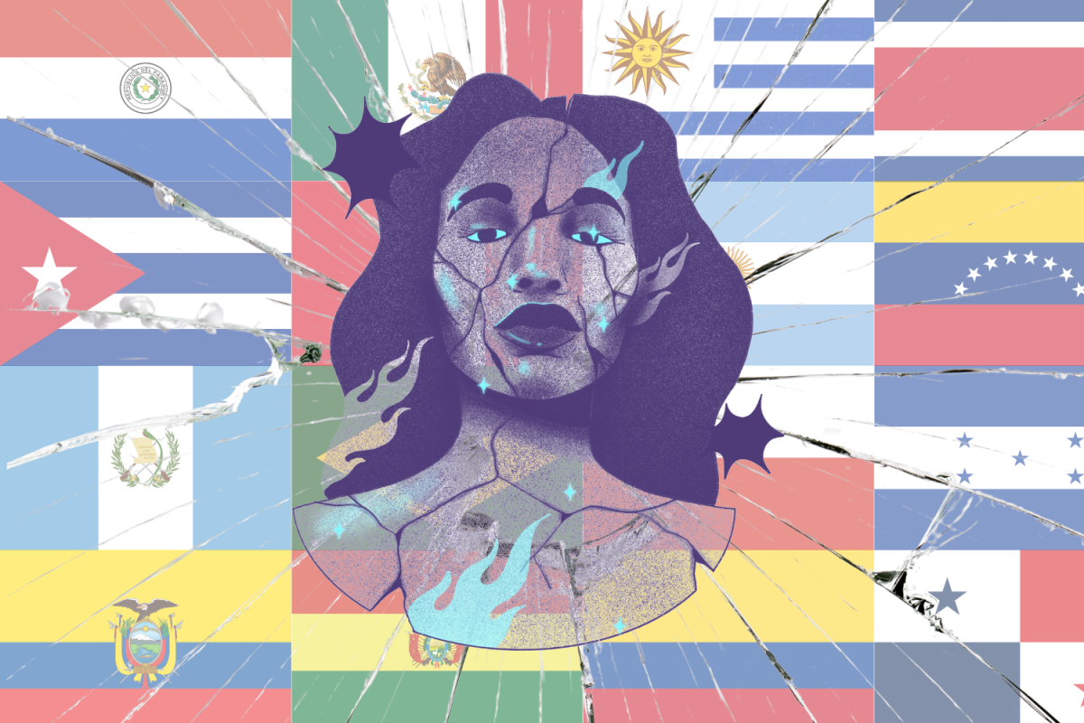 Graphic depicting a girl in front of Latin American flags with a shattered effect. (Hustler Multimedia/Sam El-Shammaa)