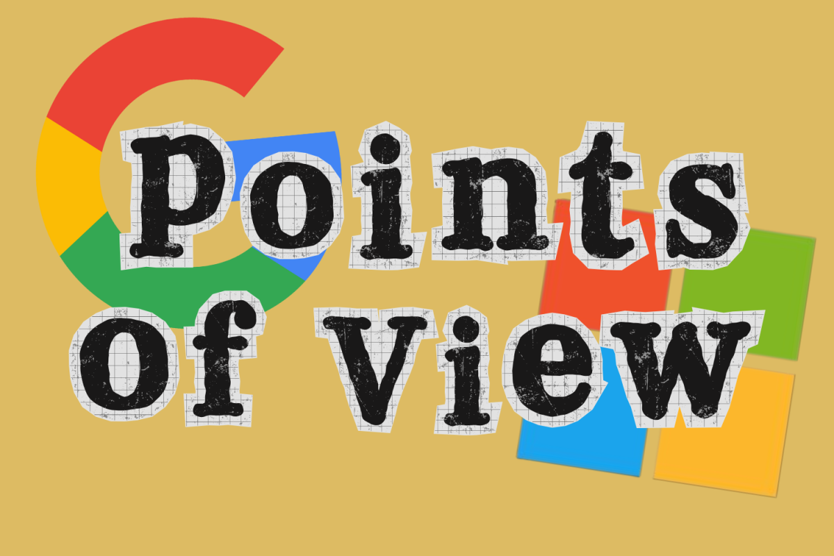 Graphic depicting Google and Microsoft logos with the words “Points of View.” (Hustler Multimedia/Sam El-Shammaa)
