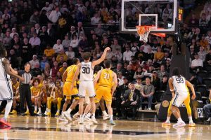 Chris Manon watches his free throw attempt go through the net, as photographed on March 1, 2025. (Hustler Multimedia/ Alex Brodeur)