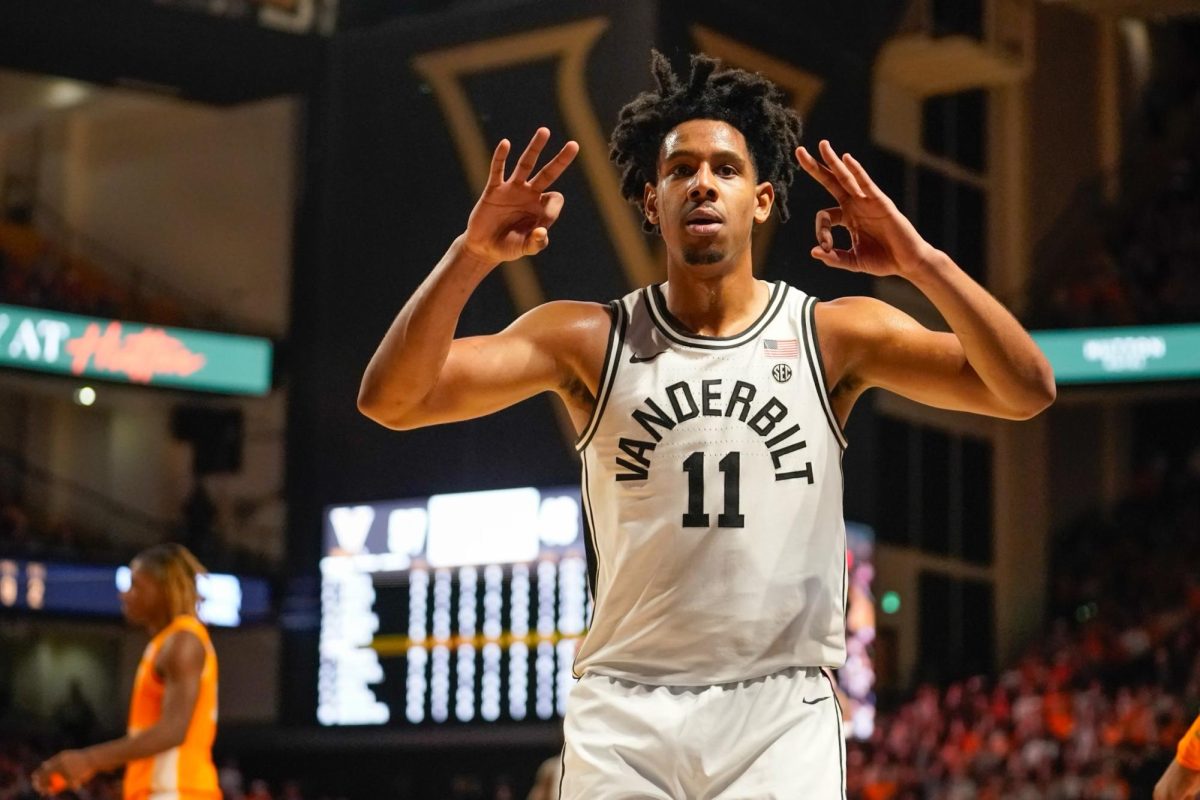 AJ Hoggard stares into the camera after making a basket, as photographed on Jan. 18, 2025. (Hustler Multimedia/Connor Campbell)