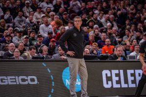 Head coach Mark Byington watches his team compete against St. Mary's, as photographed on March 21, 2025. (Hustler Multimedia/Miguel Beristain)