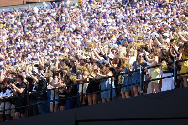 Students cheer on Vanderbilt Football against LSU from the stands, as photographed on Oct. 18, 2025. (Hustler Multimedia/Bella Umansky)