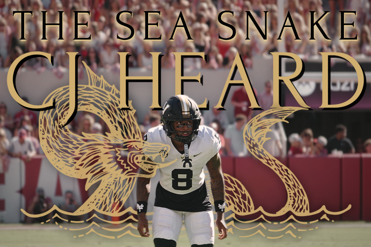 CJ Heard gets set for a play, with his name, nickname and a sea snake in the background. (Hustler Multimedia/Danielle Tylman) 