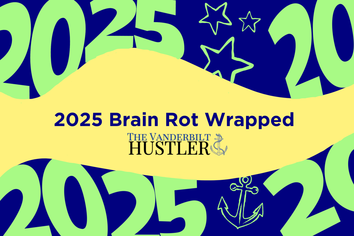 A graphic with the words "2025 Brain Rot Wrapped" with a stylized border with the number 2025. (Hustler Multimedia/Vincent Xu)