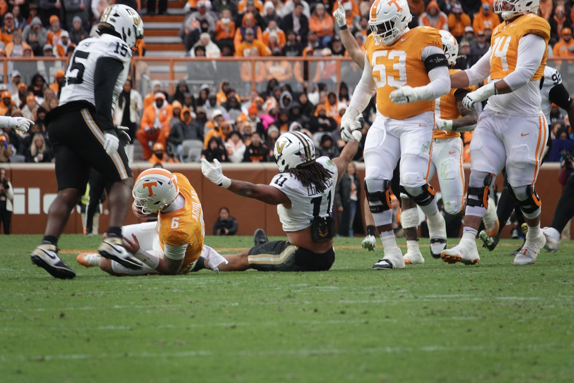 Bryan Longwell celebrates after making a tackle, as photographed on Nov. 30, 2025. (Hustler Multimedia/Jacob Stoebner)