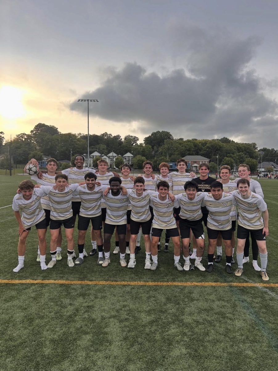Members of Vanderbilt Men’s Club Soccer Team pose for a photo after a game Sept. 6, 2025. Darboe is the fourth person from the left in the front row. (Photo courtesy of Vanderbilt Men’s Club Soccer)