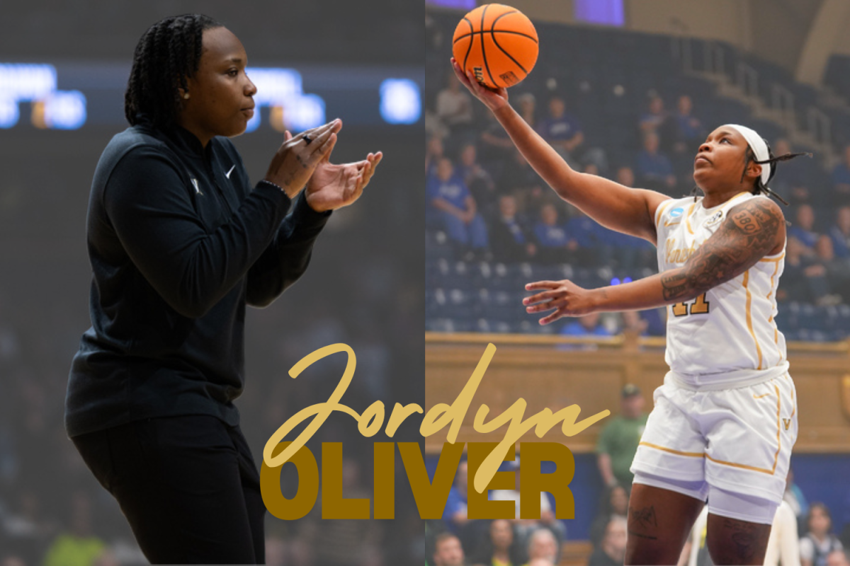 Graphic of Jordyn Oliver as a player and a coach with her name in the background. (Hustler Multimedia/Brooke Hudacek).