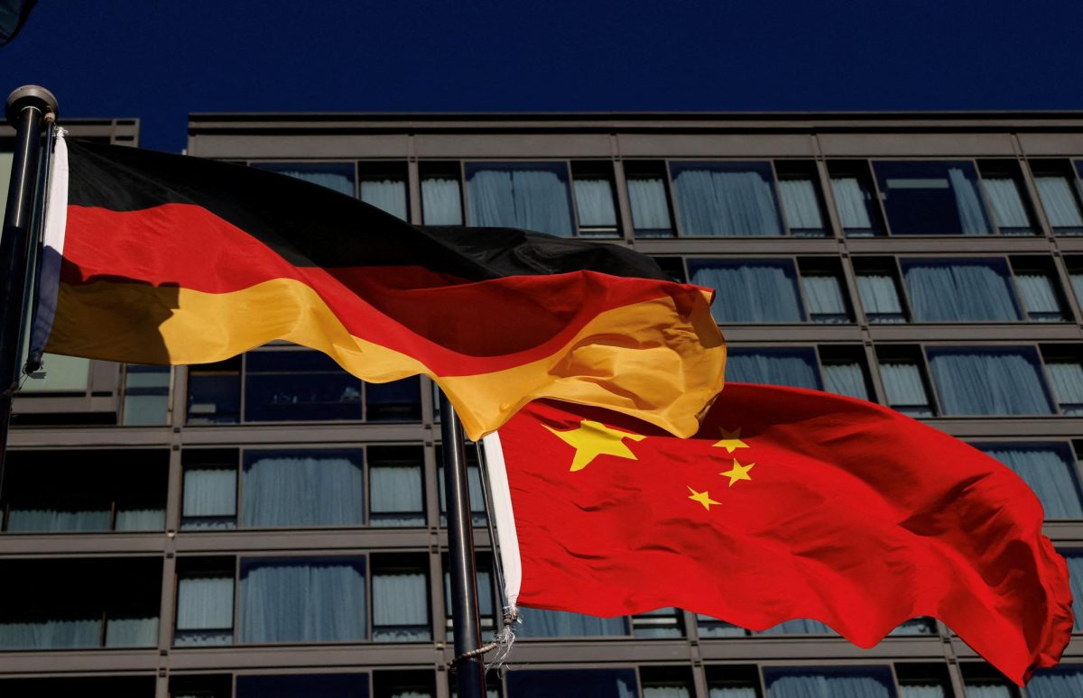German and Chinese national flags flutter in front of a hotel where a press conference by German Foreign Minister Annalena Baerbock is held, in Beijing, China December 2, 2024. (Photo Courtsey of REUTERS/Tingshu Wang)