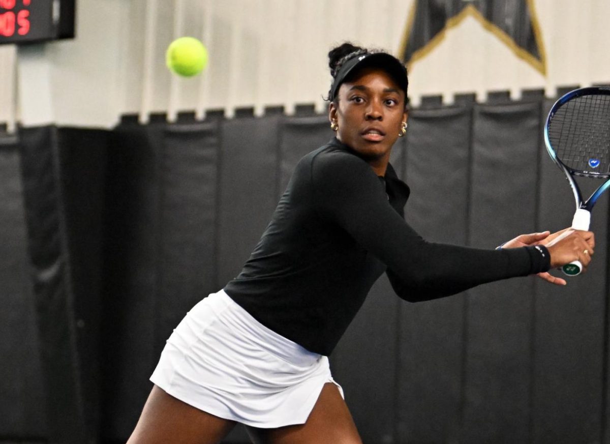 Célia Belle-Mohr prepares to hit a backhand, as photographed Jan. 31, 2026. (Vanderbilt Athletics)