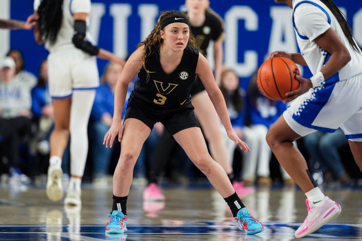 Aubrey Galvan plays defense against a Kentucky guard, as photographed on Feb. 5, 2026. (Vanderbilt Athletics)