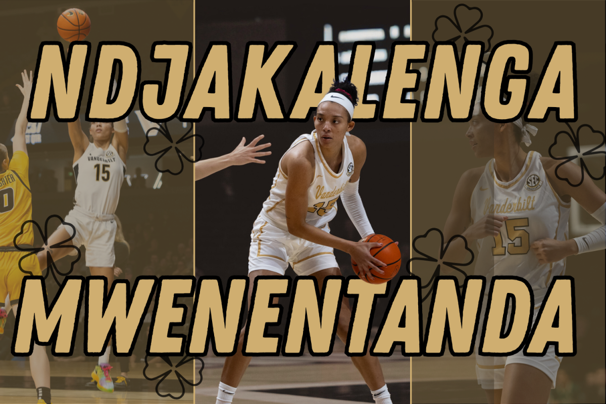 Graphic of Ndjakalenga Mwenentanda on the court with her name and four-leaf clovers in the background. (Hustler Multimedia/Danielle Tylman)