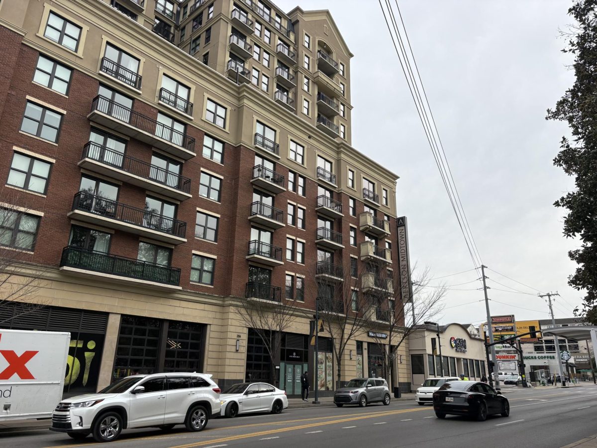 The Aertson Midtown building stands on 21st Avenue, as photographed Feb. 8, 2026. (Hustler Multimedia/Elena Parisi)