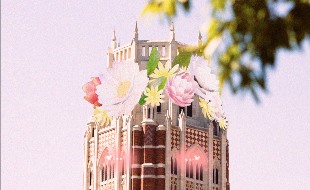 Graphic depicting West End Tower with a flower crown and blush. (Hustler Multimedia/Ram Martinez)