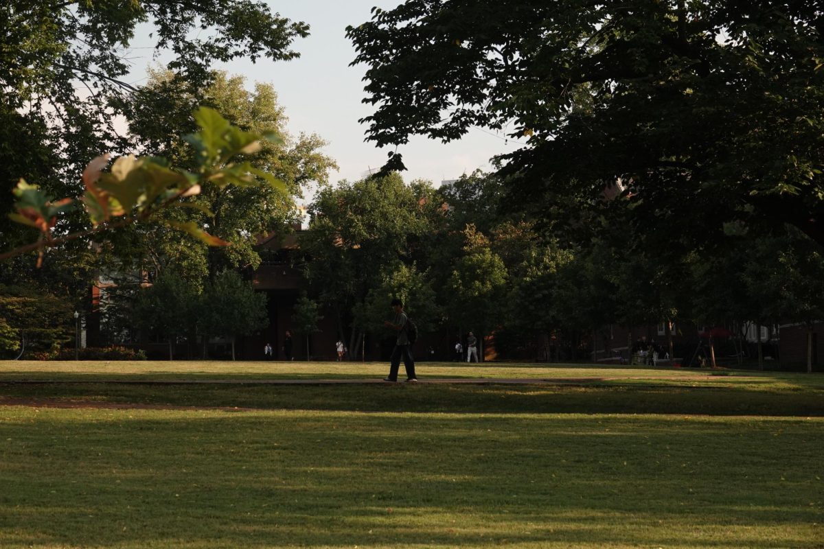 A student walks across Alumni Lawn in front of the Sarratt Center, as photographed Sept. 10, 2025. (Hustler Multimedia/Corey Lochan)