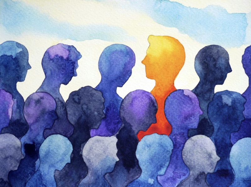 Graphic depicting rows of sillhouetted people, with one looking in the opposite direction. (Graphic courtesy of the Institute for Humane Studies)