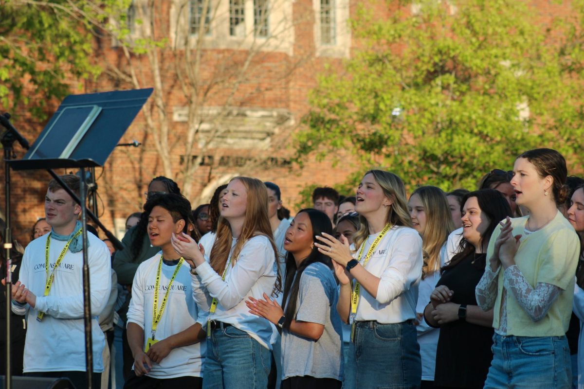 Attendees worship on Alumni Lawn, as photographed April 6, 2026. (Hustler Multimedia/Rachel Loomis)