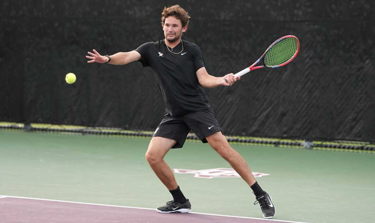 Nathaniel Cox swings at a ball as it approaches him, as photographed April 16, 2026. (Photo Courtesy of Vanderbilt Athletics)
