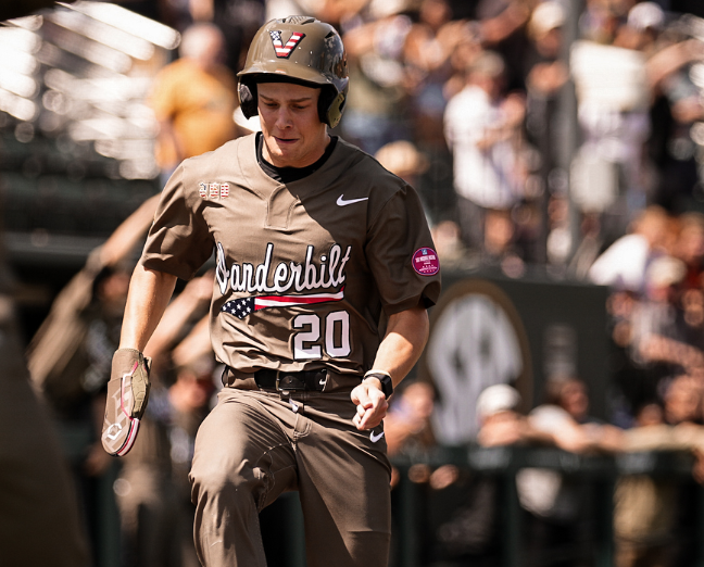 Cade Sears runs into home plate, as photographed April 26, 2026. (Photo Courtesy of Vanderbilt Athletics)