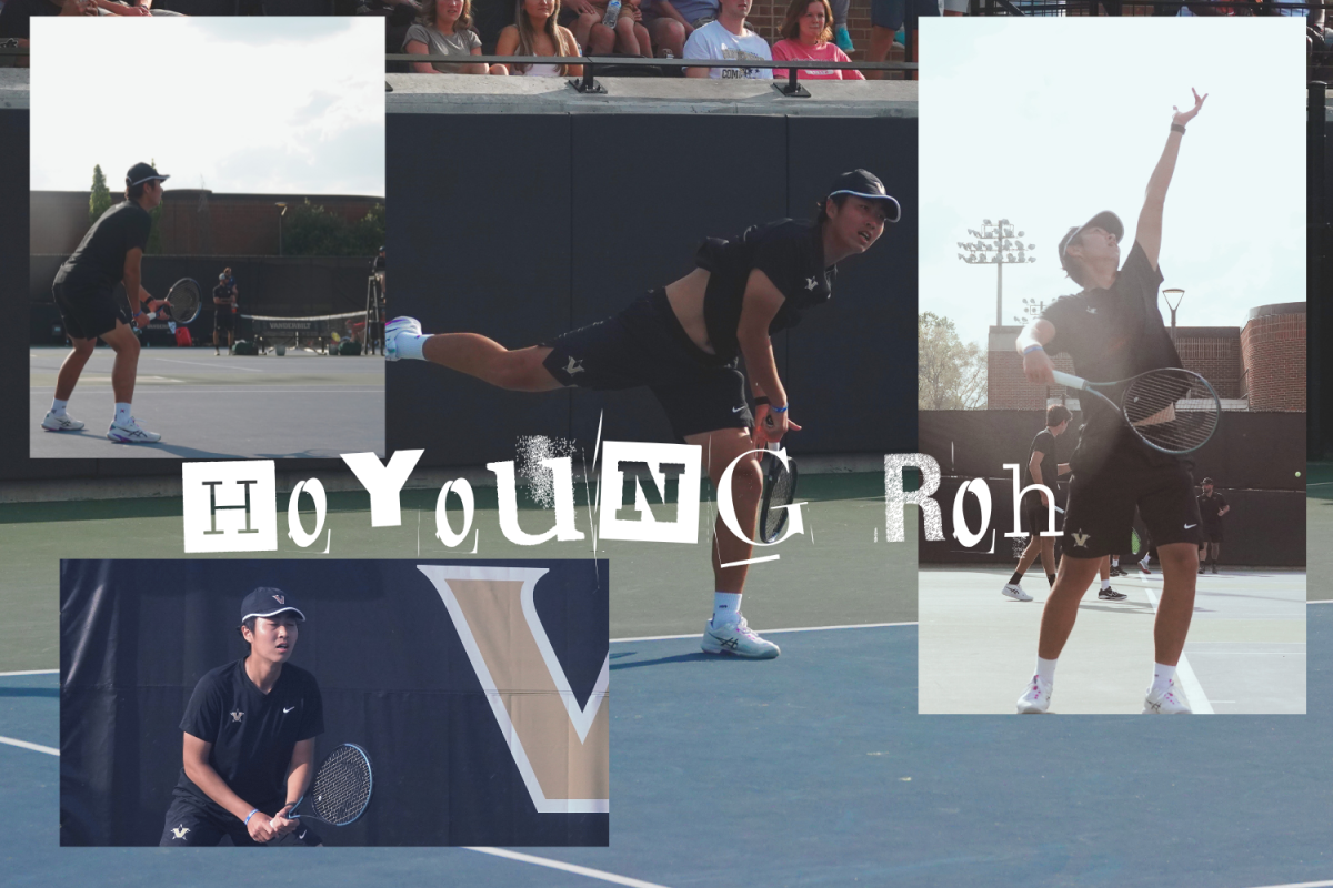 Four images of HoYoung Roh playing tennis with his name in the foreground. (Hustler Multimedia/Virginia Feng)