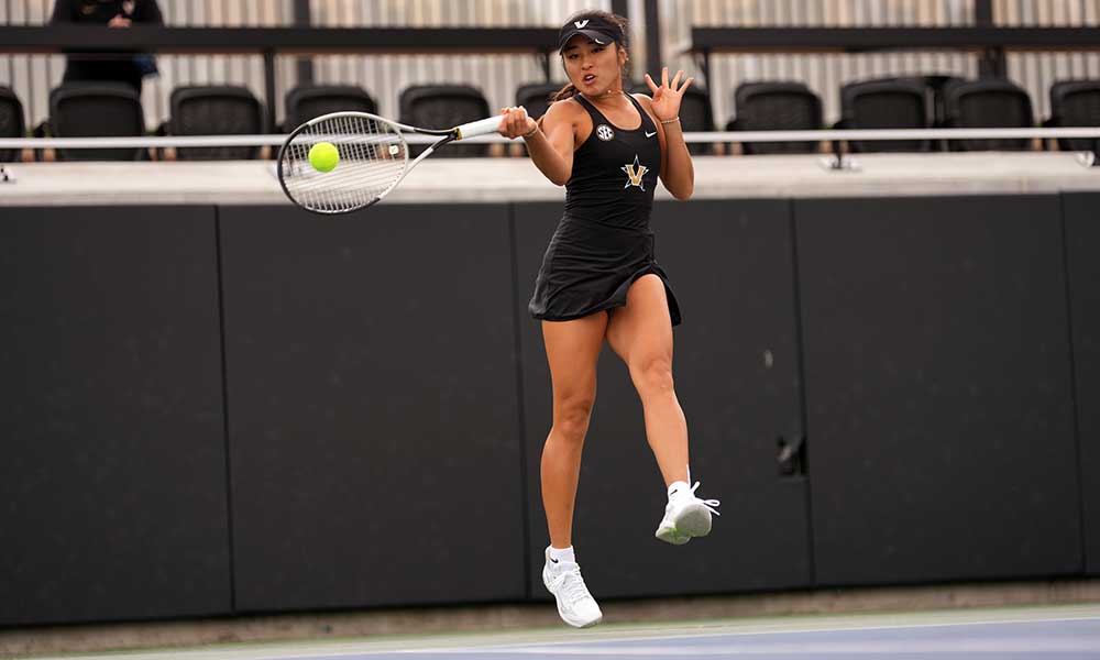 Mia Yamakita hits the ball, as photographed May 2, 2026. (Photo Courtesy of Vanderbilt Athletics)